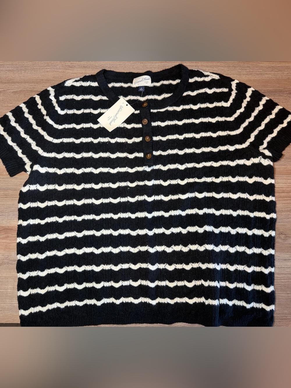 Universal Thread Black & White Striped Henley Crew Sweater